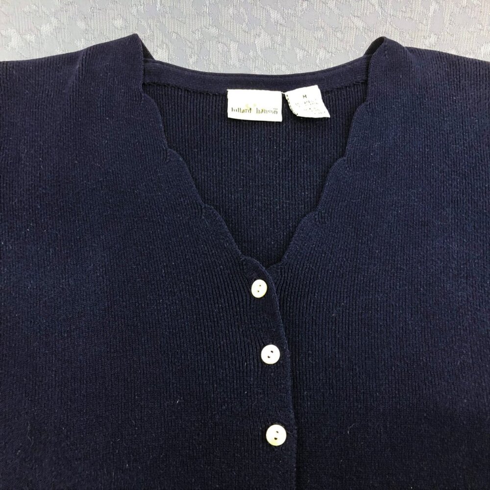 Hillard & Hanson Dark Blue Scalloped V-Neck Short Sleeve Cardigan Sweater Size M - Picture 3 of 10